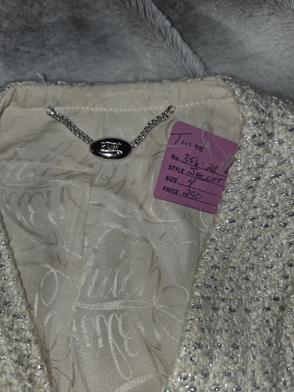 Tuleh Womens Cream Tweed Jacket with Metallic Thread